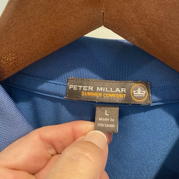 Peter Millar Polo Men Large Blue Summer Comfort OS Logo READ - Picture 2 of 15